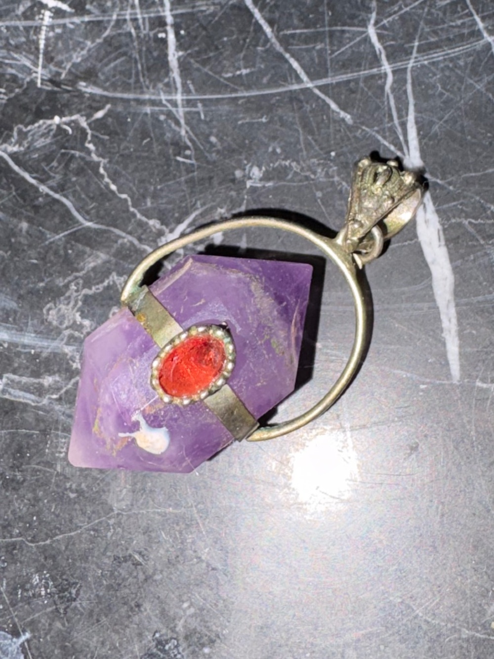 Amethyst Crystal Pendant | Raw Stone Silver-Tone Setting | Boho Necklace